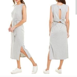 Vince Wrap Waist Midi Dress Jersey Sleeveless Gray